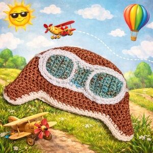 Handmade Crochet Aviator Hat for Kids - 3-6mo